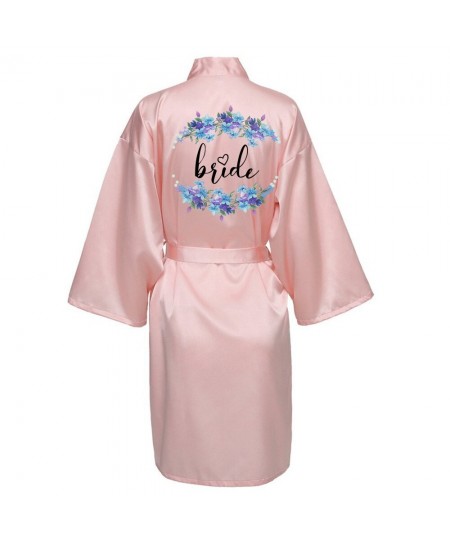 Women Silk Satin Short Night Printing Robe Kimono Robe Fashion Bath Robe Sexy Bathrobe Femme Wedding Bride Bridesmaid Robe $1...