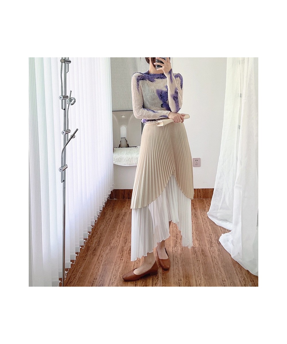 Pleated Irregular Patchwork Skirt Women's Long Style A-line Skirt High Waist 2023 Summer Fashion Female Clothing 2I213 $74.97...