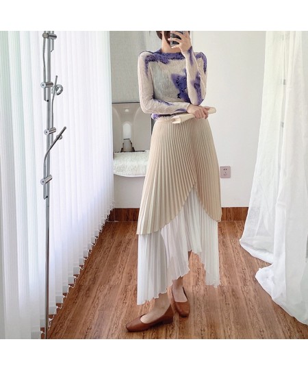 Pleated Irregular Patchwork Skirt Women's Long Style A-line Skirt High Waist 2023 Summer Fashion Female Clothing 2I213 $74.97...