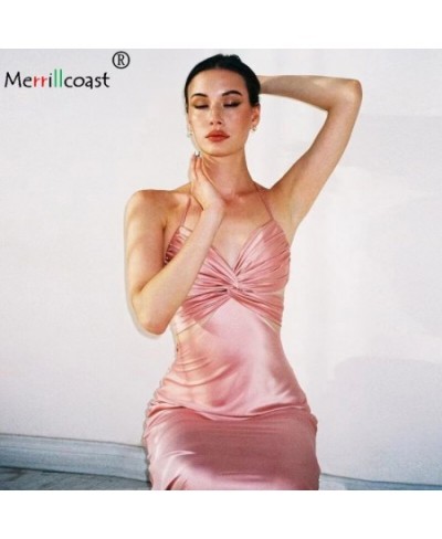 Beach Satin Maxi Dress High Quality Green Long Ladies Dresses Pink Sexy Backless Strap Bandage Off Shoulder Tank Jurk 2022 Ne...