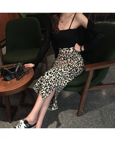 2023 early spring new long slit knitted leopard skirt women high waist knitted skirt sexy skirt $37.87 - Skirts