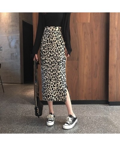 2023 early spring new long slit knitted leopard skirt women high waist knitted skirt sexy skirt $37.87 - Skirts