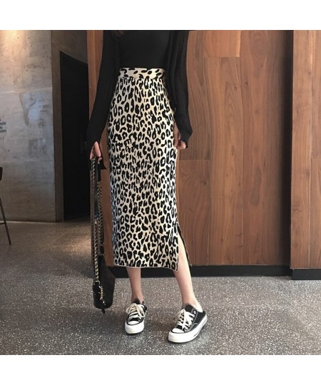 2023 early spring new long slit knitted leopard skirt women high waist knitted skirt sexy skirt $37.87 - Skirts