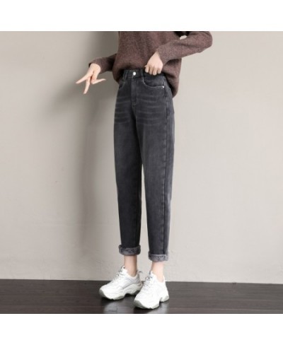 High Waist Velvet Thick Jeans Female Winter 2023 Skinny Stretch Womens Warm Jeans WomanPants Mom Blue Denim Trousers Plus Siz...