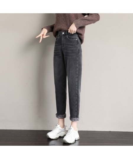 High Waist Velvet Thick Jeans Female Winter 2023 Skinny Stretch Womens Warm Jeans WomanPants Mom Blue Denim Trousers Plus Siz...