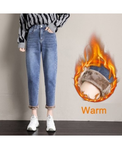 High Waist Velvet Thick Jeans Female Winter 2023 Skinny Stretch Womens Warm Jeans WomanPants Mom Blue Denim Trousers Plus Siz...