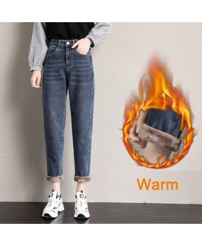 High Waist Velvet Thick Jeans Female Winter 2023 Skinny Stretch Womens Warm Jeans WomanPants Mom Blue Denim Trousers Plus Siz...