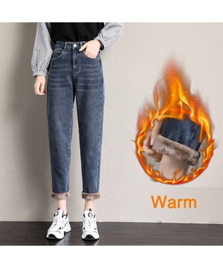 High Waist Velvet Thick Jeans Female Winter 2023 Skinny Stretch Womens Warm Jeans WomanPants Mom Blue Denim Trousers Plus Siz...