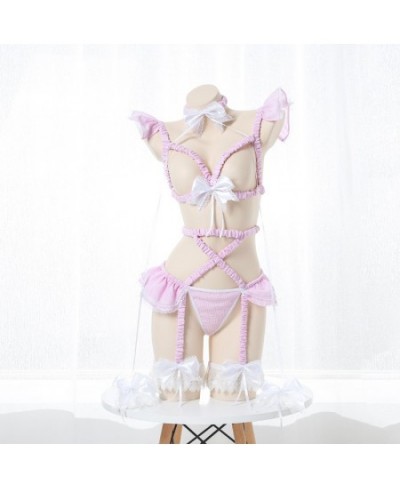 Sexy Harness Garter Bondage Body Cage Lingerie Cute Maid Sweet Plaid Uniform Set Gothic Pink Blue Chiffon With Bow Knot 2023 ...