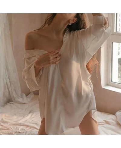 Sexy Pajamas For Women Summer Thin Shirt Large Size Satin White Long Lingerie Dress Temptation Thin High-End Nightdress $27.7...