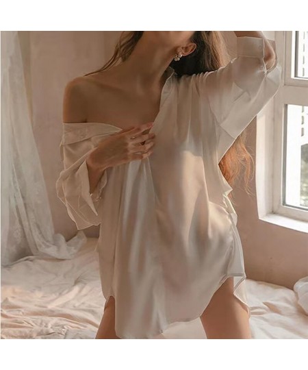 Sexy Pajamas For Women Summer Thin Shirt Large Size Satin White Long Lingerie Dress Temptation Thin High-End Nightdress $27.7...