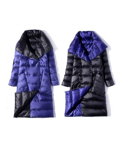 2023 Women Double Sided Long Slim Down Jacket Winter 90% White Duck Down Coat Female Double Breasted Warm Parka Snow Outwear ...