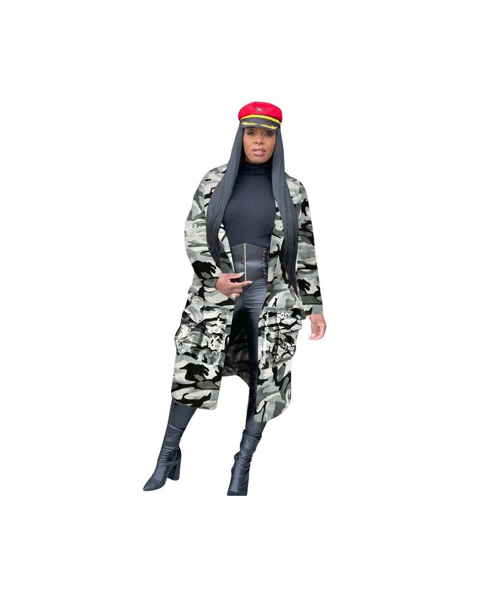 Camouflage Trench Jacket Women 2023 Plus Size Clothing Letter Print Coat Streetwear Long Style Crop Top Wholesale $48.87 - Ja...