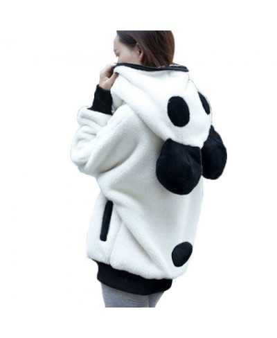 Women Fall Warm Panda Ear Hoodie Coat Fuzzy Plush Long Sleeve Oversize Hooded Zipper Jacket Kawaii Girls Sweatshirt Streetwea...