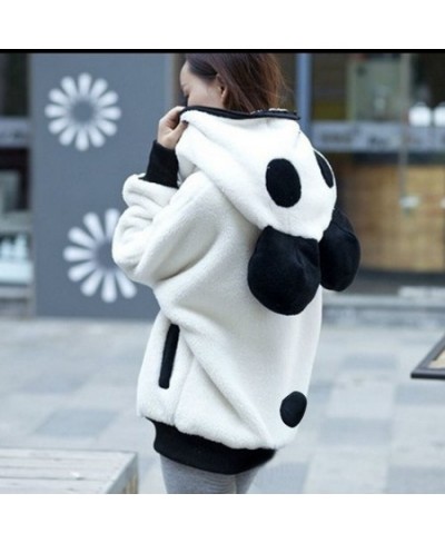 Women Fall Warm Panda Ear Hoodie Coat Fuzzy Plush Long Sleeve Oversize Hooded Zipper Jacket Kawaii Girls Sweatshirt Streetwea...