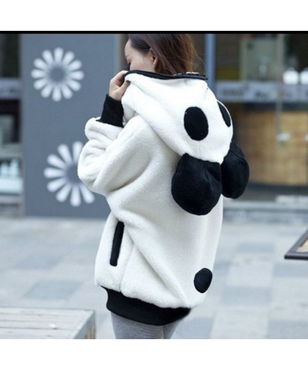 Women Fall Warm Panda Ear Hoodie Coat Fuzzy Plush Long Sleeve Oversize Hooded Zipper Jacket Kawaii Girls Sweatshirt Streetwea...