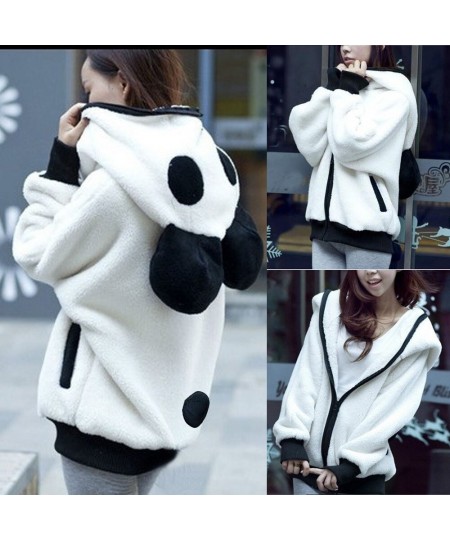 Women Fall Warm Panda Ear Hoodie Coat Fuzzy Plush Long Sleeve Oversize Hooded Zipper Jacket Kawaii Girls Sweatshirt Streetwea...