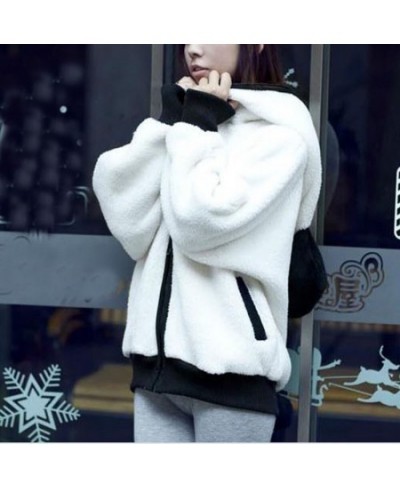 Women Fall Warm Panda Ear Hoodie Coat Fuzzy Plush Long Sleeve Oversize Hooded Zipper Jacket Kawaii Girls Sweatshirt Streetwea...