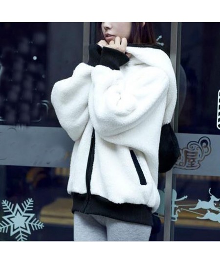 Women Fall Warm Panda Ear Hoodie Coat Fuzzy Plush Long Sleeve Oversize Hooded Zipper Jacket Kawaii Girls Sweatshirt Streetwea...