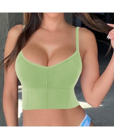 Fashion Casual Versatile Crop Tops Off Shoulder Tank Top Women Built In Bra Sleeveless Slim Fit Solid Color Sling Camisole $1...