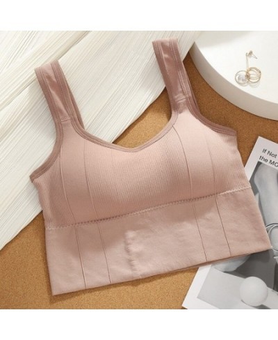 Fashion Casual Versatile Crop Tops Off Shoulder Tank Top Women Built In Bra Sleeveless Slim Fit Solid Color Sling Camisole $1...