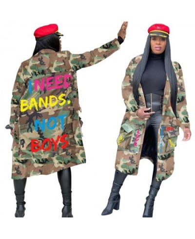 Camouflage Trench Jacket Women 2023 Plus Size Clothing Letter Print Coat Streetwear Long Style Crop Top Wholesale $48.87 - Ja...