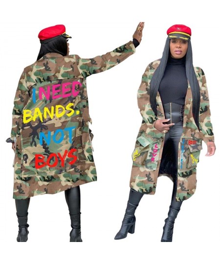 Camouflage Trench Jacket Women 2023 Plus Size Clothing Letter Print Coat Streetwear Long Style Crop Top Wholesale $48.87 - Ja...