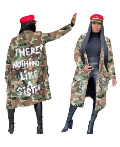 Camouflage Trench Jacket Women 2023 Plus Size Clothing Letter Print Coat Streetwear Long Style Crop Top Wholesale $48.87 - Ja...