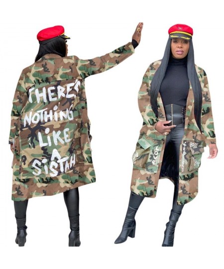 Camouflage Trench Jacket Women 2023 Plus Size Clothing Letter Print Coat Streetwear Long Style Crop Top Wholesale $48.87 - Ja...