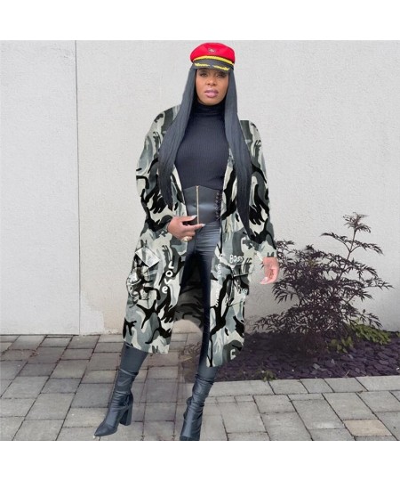 Camouflage Trench Jacket Women 2023 Plus Size Clothing Letter Print Coat Streetwear Long Style Crop Top Wholesale $48.87 - Ja...