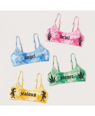 2 Pieces Swimwear Sets Women Sexy Goth Punk Tie-Dyed Letter Print U-Neck Short Camisole+ Bikini Panties Swimsuits for Summer ...