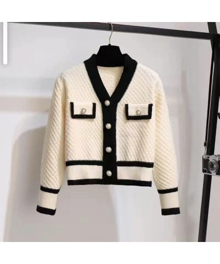 Autumn And Winter Color-blocking Knitted Top Women Cardigan Long-sleeved V-neck Short 2023 New Coat Fashion All-match Top $49...