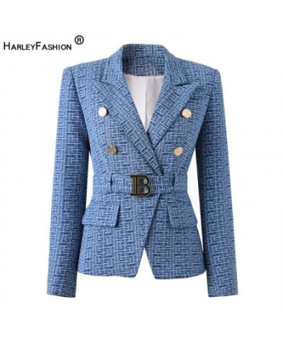 Custom Luxury Washed Fabric Wholesale Geometric Pattern Denim Jackets for Ladies Women Fashion Blazer with Belt $85.98 - Suit...