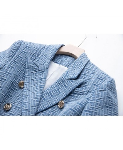 Custom Luxury Washed Fabric Wholesale Geometric Pattern Denim Jackets for Ladies Women Fashion Blazer with Belt $85.98 - Suit...