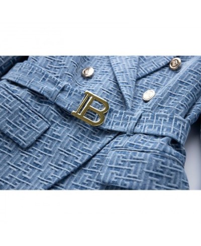 Custom Luxury Washed Fabric Wholesale Geometric Pattern Denim Jackets for Ladies Women Fashion Blazer with Belt $85.98 - Suit...