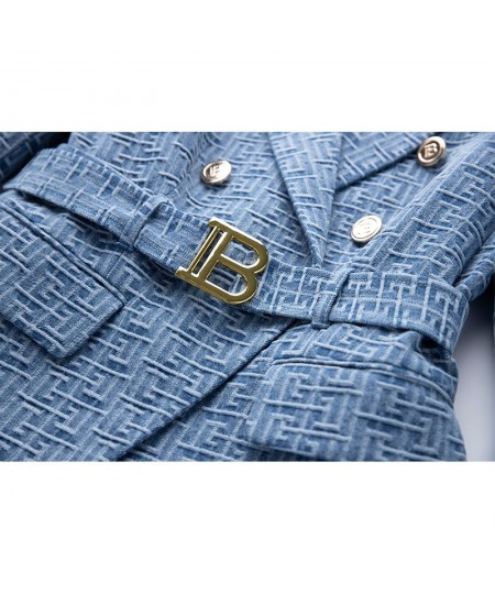 Custom Luxury Washed Fabric Wholesale Geometric Pattern Denim Jackets for Ladies Women Fashion Blazer with Belt $85.98 - Suit...