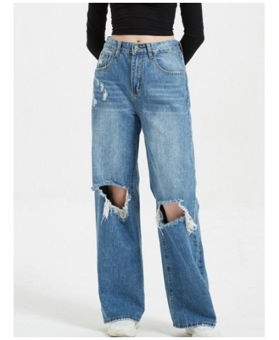 College girls' high-waisted wide-leg pants 2023 denim spring and autumn washed ladies casual ripped loose $54.15 - Jeans