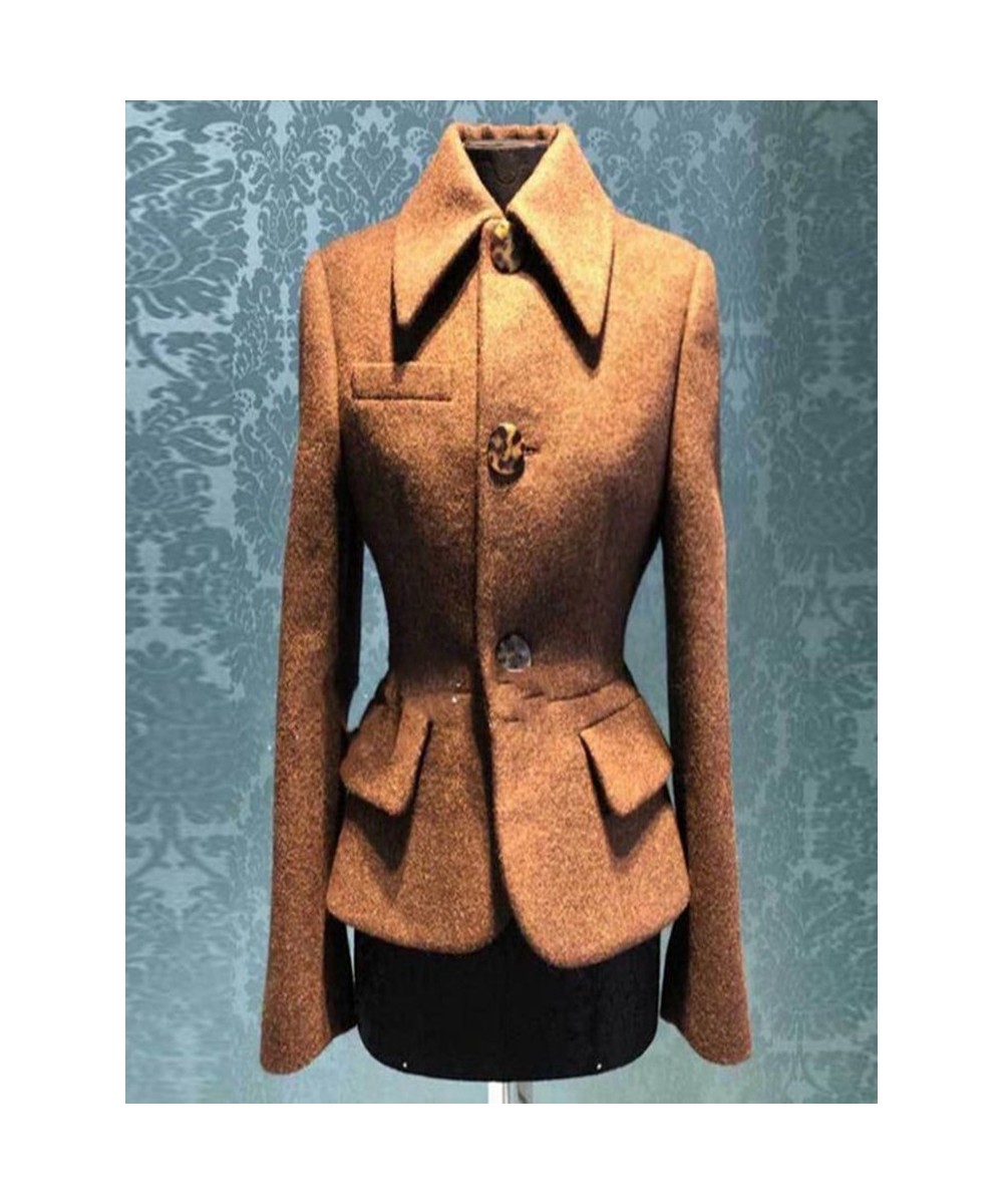 French court style vintage winter short woolen coat women lapel slim waist temperament wool blends $110.17 - Jackets & Coats