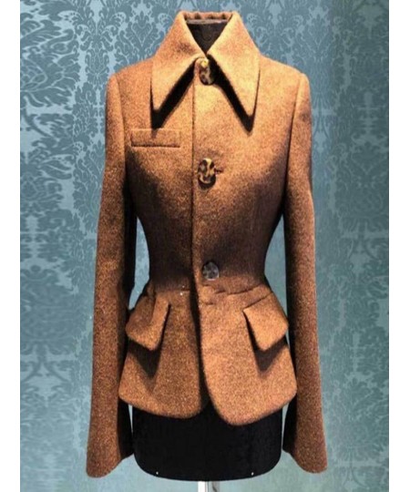 French court style vintage winter short woolen coat women lapel slim waist temperament wool blends $110.17 - Jackets & Coats