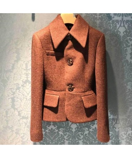 French court style vintage winter short woolen coat women lapel slim waist temperament wool blends $110.17 - Jackets & Coats