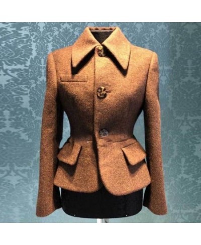 French court style vintage winter short woolen coat women lapel slim waist temperament wool blends $110.17 - Jackets & Coats