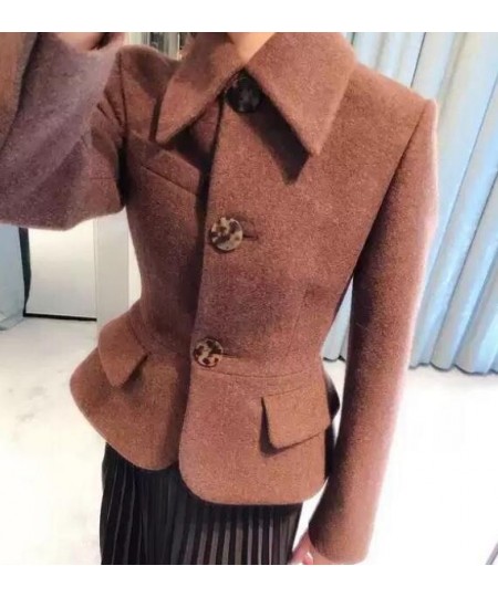 French court style vintage winter short woolen coat women lapel slim waist temperament wool blends $110.17 - Jackets & Coats