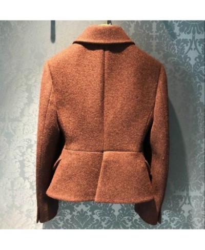 French court style vintage winter short woolen coat women lapel slim waist temperament wool blends $110.17 - Jackets & Coats