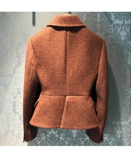 French court style vintage winter short woolen coat women lapel slim waist temperament wool blends $110.17 - Jackets & Coats