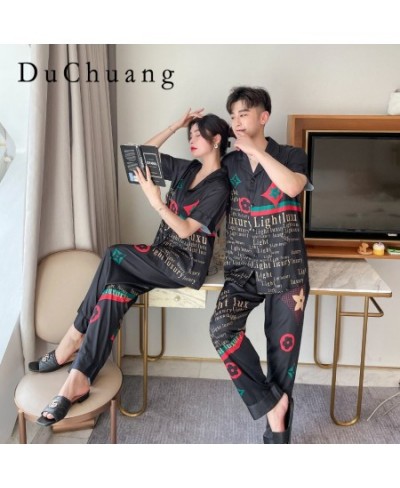 [Women's pajamas] New Couple Pajamas Men and Women's Spring/Summer Simulated Silk Thin Sweet Home Fur Set $42.93 - Sleepwears