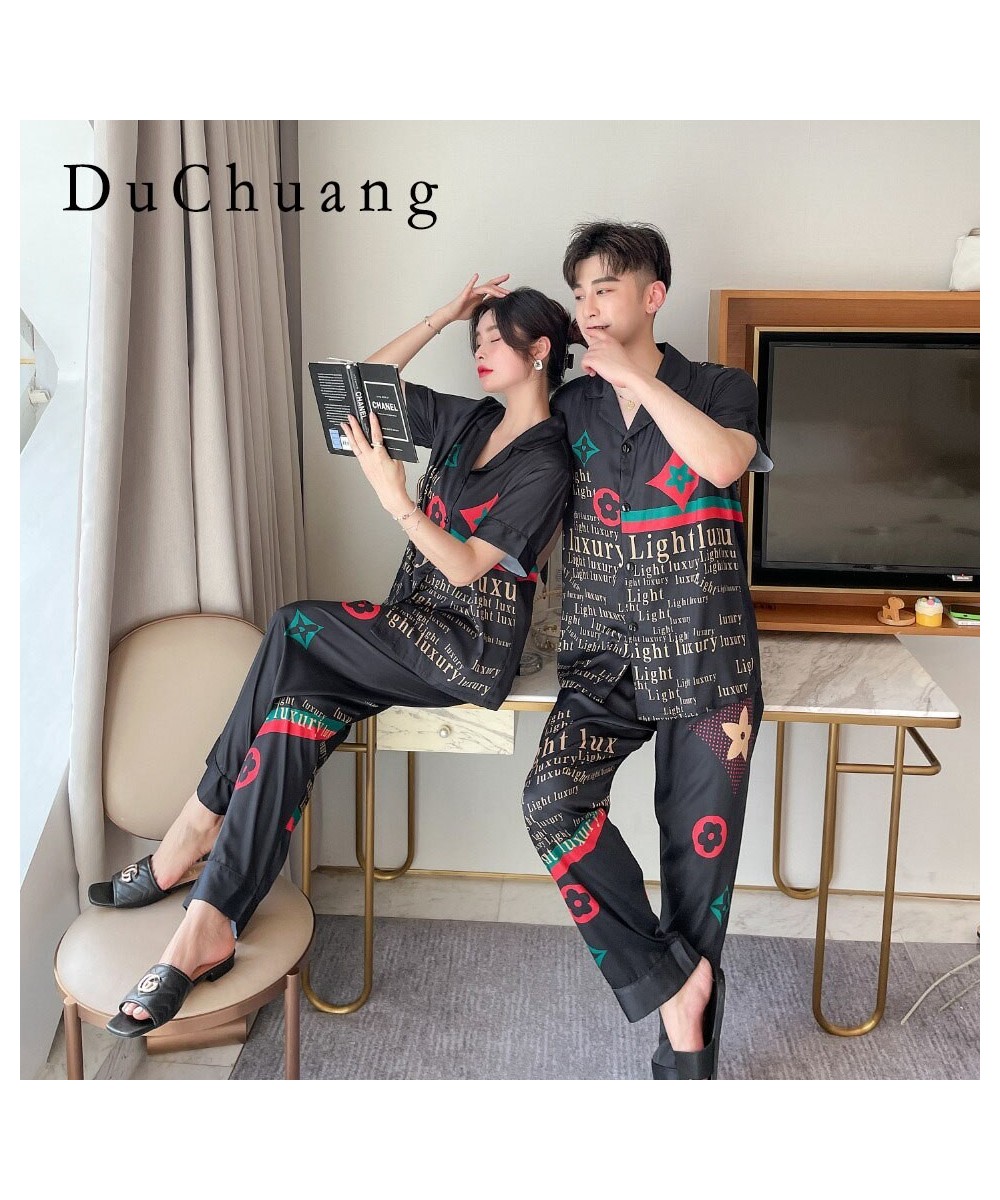 [Women's pajamas] New Couple Pajamas Men and Women's Spring/Summer Simulated Silk Thin Sweet Home Fur Set $42.93 - Sleepwears