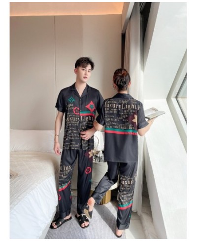 [Women's pajamas] New Couple Pajamas Men and Women's Spring/Summer Simulated Silk Thin Sweet Home Fur Set $42.93 - Sleepwears