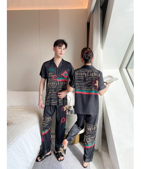 [Women's pajamas] New Couple Pajamas Men and Women's Spring/Summer Simulated Silk Thin Sweet Home Fur Set $42.93 - Sleepwears