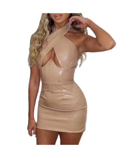 Sexy Women PU Leather Dresses Sleeveless High Elasticity Sheath Clothing Clubwear Mistress Fetish Short Outdoor Wear $42.65 -...