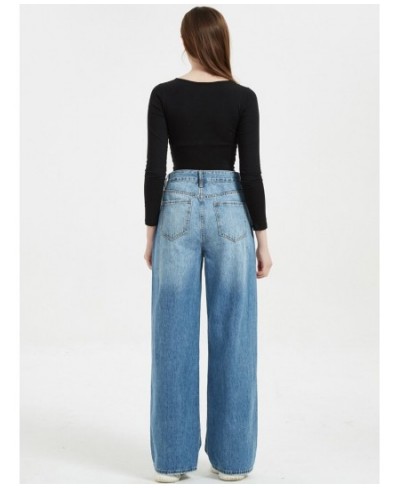 College girls' high-waisted wide-leg pants 2023 denim spring and autumn washed ladies casual ripped loose $54.15 - Jeans